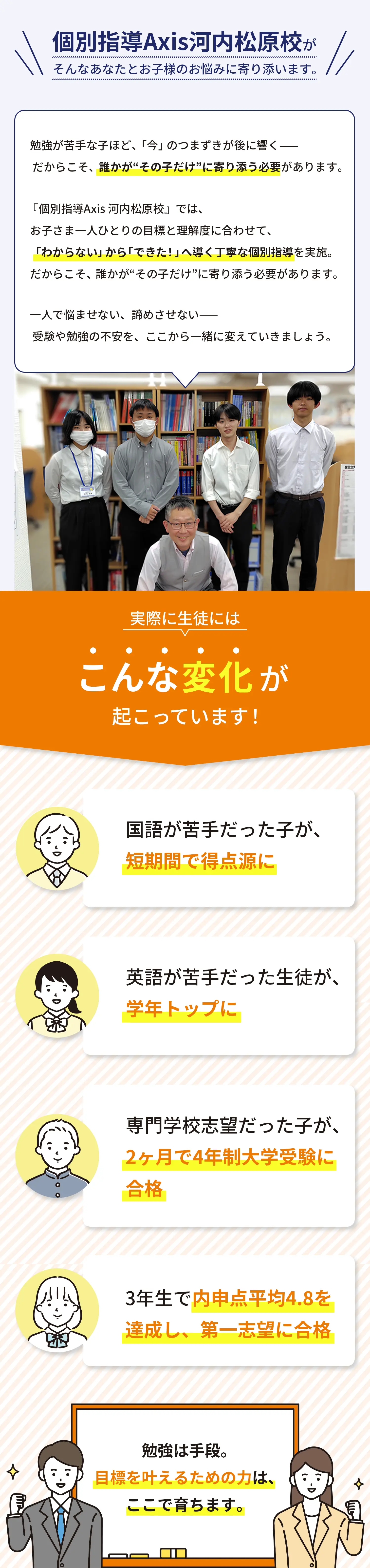 個別指導Axis河内松原校がそんなあなたとお子様の悩みに寄り添います。